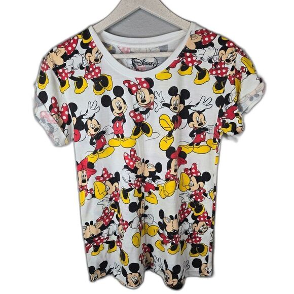 Disney Women's Mickey and Minnie Cuffed Sleeve T-Shirt Size Medium - Picture 1 of 5